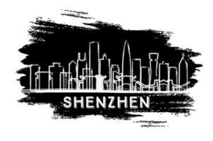 Shenzhen China stad horizon silhouet. hand- getrokken schetsen. vector