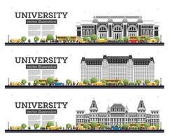 Universiteit campus set. studie banners geïsoleerd Aan wit. vector