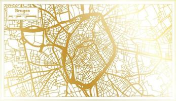 Brugge belgie stad kaart in retro stijl in gouden kleur. schets kaart. vector