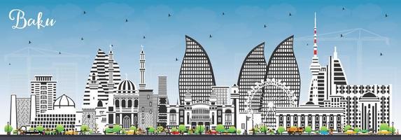 Baku Azerbeidzjan stad horizon met kleur gebouwen en blauw lucht. vector