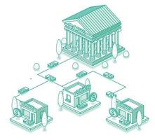 distributie van geld tussen de centraal bank en reclame banken. vector