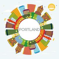 Portland Oregon stad horizon met kleur gebouwen, blauw lucht en kopiëren ruimte. vector