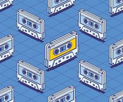 isometrische audio cassette plakband naadloos patroon. schets muziek- concept. vector