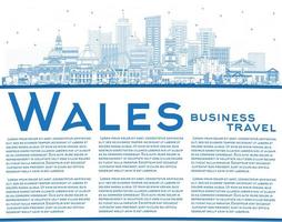 schets Wales stad horizon met blauw gebouwen en kopiëren ruimte. vector