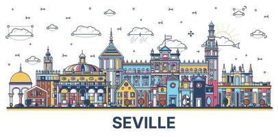 schets Sevilla Spanje stad horizon met gekleurde historisch gebouwen geïsoleerd Aan wit. vector