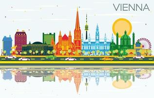 Wenen Oostenrijk stad horizon met kleur gebouwen, blauw lucht en reflecties. vector