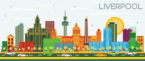 Liverpool uk stad horizon met kleur gebouwen en blauw lucht. vector