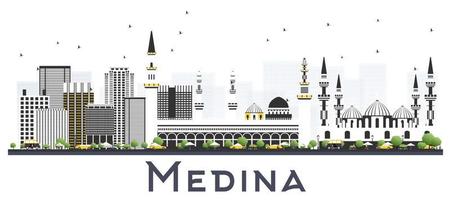 medina saudi Arabië stad horizon met grijs gebouwen geïsoleerd Aan wit. vector