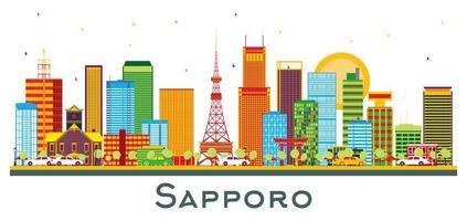 sapporo Japan stad horizon met kleur gebouwen geïsoleerd Aan wit. vector