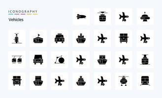 25 voertuigen solide glyph icoon pak vector
