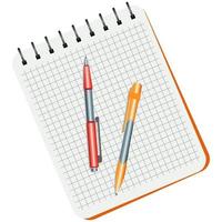 notitieboekje, rood pen en geel pen Aan een wit achtergrond vector