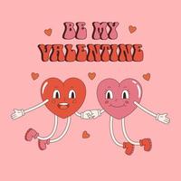 vector retro ansichtkaart met harten paar. worden mijn Valentijn tekst. valentijnsdag dag poster met zin. liefde en romantiek. grappig jumping harten y2k.