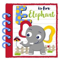 schattig olifant met lieveheersbeestje in notitieboekje kader, onderwijs tekenfilm voor kinderen, vector tekenfilm illustratie