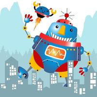 reusachtig robots aanval de stad, vector tekenfilm illustratie