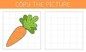kopiëren de afbeelding is een leerzaam spel voor kinderen met een wortel. schattig tekenfilm wortel. vector illustratie.