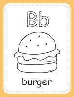 alfabet kleur boek kaart voor kinderen met de brief b en hamburger. leerzaam kaart voor kinderen. de woord hamburger, de Engels alfabet. vector illustratie.