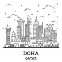 schets doha qatar stad horizon met modern gebouwen geïsoleerd Aan wit. vector