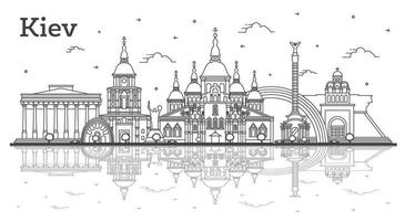 schets kiev Oekraïne stad horizon met historisch gebouwen en reflecties geïsoleerd Aan wit. vector