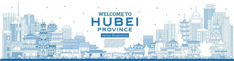 Welkom naar hubei provincie in China. schets stad horizon met blauw gebouwen. vector