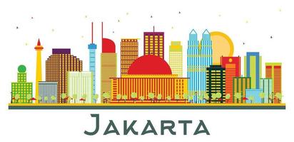 Jakarta Indonesië stad horizon met kleur gebouwen geïsoleerd Aan wit. vector