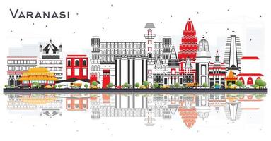 varanasi Indië stad horizon met kleur gebouwen en reflecties geïsoleerd Aan wit. vector