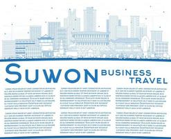 schets suwon zuiden Korea stad horizon met blauw gebouwen en kopiëren ruimte. vector
