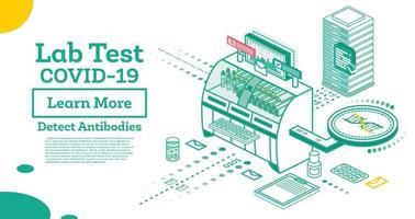 isometrische covid-19 testen systeem. antilichaam laboratorium testen. schets concept. vector