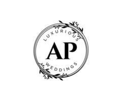 ap initialen brief bruiloft monogram logos sjabloon, hand- getrokken modern minimalistisch en bloemen Sjablonen voor uitnodiging kaarten, opslaan de datum, elegant identiteit. vector