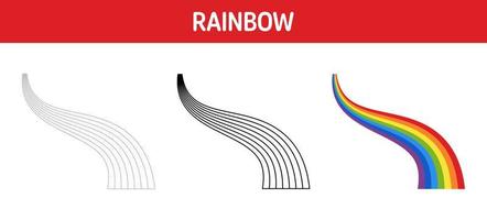 regenboog traceren en kleur werkblad voor kinderen vector