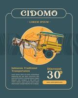 cidomo traditioneel vervoer van lombok illustratie. poster idee voor toerisme evenement vector