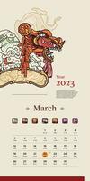 Chinese kalender in maart Indonesisch handgetekend illustratie vector