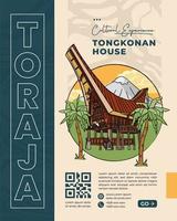 Tongkonan huis, traditioneel huis in Indonesië cultuur handgetekend illustratie vector