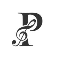 muziek- logo Aan brief p concept. muziek- Notitie teken, geluid muziek- melodie sjabloon vector
