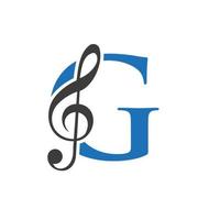 muziek- logo Aan brief g concept. muziek- Notitie teken, geluid muziek- melodie sjabloon vector