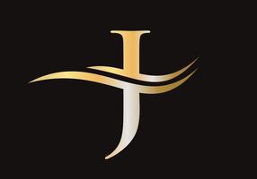 brief j logo teken ontwerp met water Golf concept vector