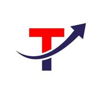 brief t financiën logo concept. afzet en financieel bedrijf logo. financieel logo sjabloon met afzet groei pijl vector
