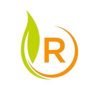 brief r eco logo concept met groen blad icoon vector