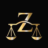 brief z schaal advocaat wet logo ontwerp. eerste pijler, wet stevig, advocaat teken ontwerp vector