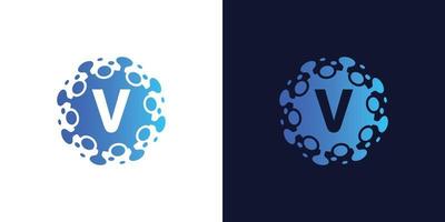 molecuul eerste brief v logo ontwerp , laboratorium logo ontwerp element , ontwerp vector met dots