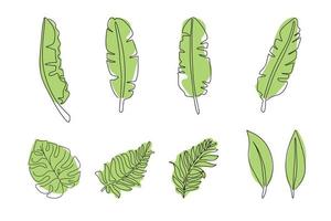 reeks van tropisch bloemen bladeren getrokken in een lijn. vector illustratie geïsoleerd Aan wit achtergrond. tekening een doorlopend lijn. lijn stijl.