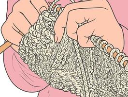 vrij vector moeder handen breiwerk een warm sjaal voor winter met haar haken uitrusting