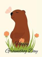 gelukkig groundhog dag. vector voorraad illustratie. kaart met schattig vrolijk marmot.