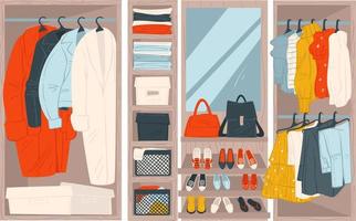 garderobe of schappen in op te slaan kleren accessoires vector