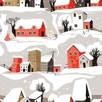 winter stad landschap met huizen en gebouwen vector