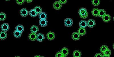 donkergroene vector achtergrond met covid-19 symbolen.