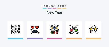 nieuw jaar lijn gevulde 5 icoon pak inclusief geschenk. sterren. kaart. feest. voetzoeker. creatief pictogrammen ontwerp vector