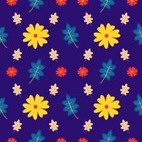 naadloos patroon van kleurrijk bloem en blad met donker blauw achtergrond vector