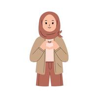 moslim vrouw met Koreaans hart vinger vector