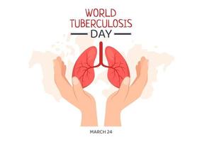 wereld tuberculose dag Aan maart 24 illustratie met afbeeldingen van de longen en orgaan inspectie in vlak tekenfilm hand- getrokken landen bladzijde Sjablonen vector