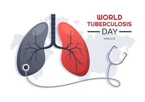 wereld tuberculose dag Aan maart 24 illustratie met afbeeldingen van de longen en orgaan inspectie in vlak tekenfilm hand- getrokken landen bladzijde Sjablonen vector